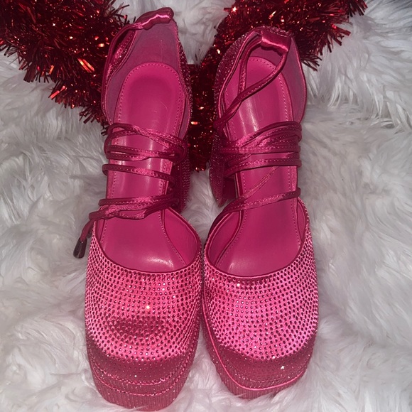 Pink Chunky Lace Up Platform - Picture 1 of 9